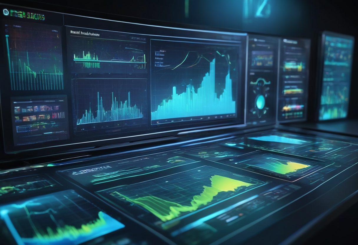A futuristic data visualization scene showcasing colorful graphs, charts, and digital interfaces converging within a high-tech environment, symbolizing the synergy between data and technology. Include elements representing VSNI with sleek visuals and a dynamic layout, surrounded by abstract representations of statistical computing. The background features a blend of blue and green hues to convey innovation. super-realistic. vibrant colors. 3D.